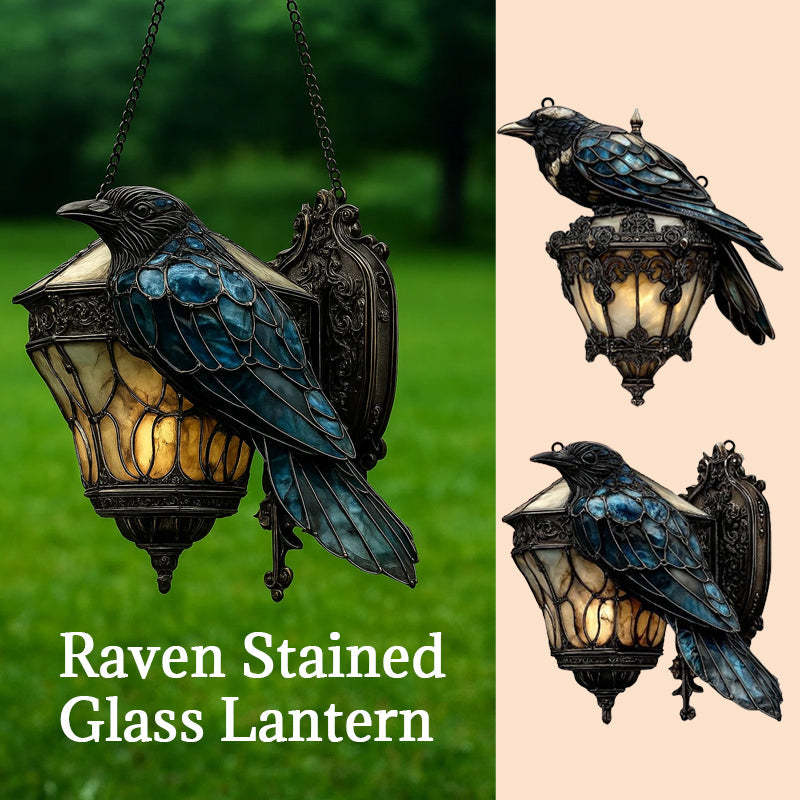 Raven stained glass lantern