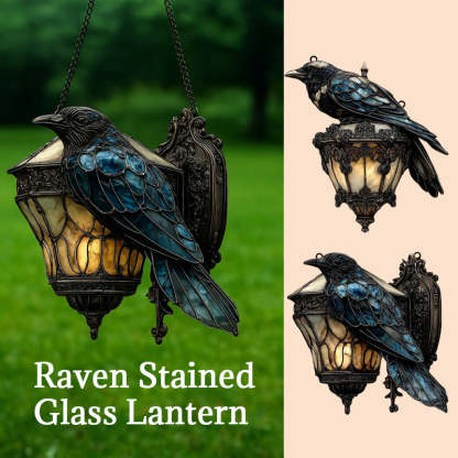Raven stained glass lantern