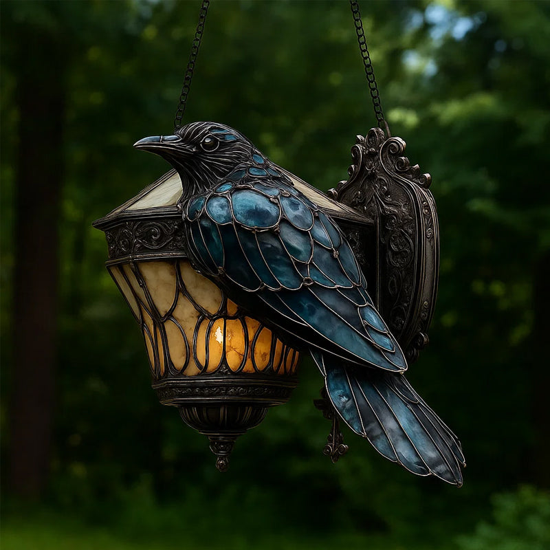 Raven stained glass lantern