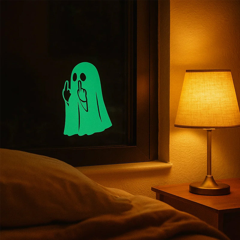 👻 Glowing Ghost Middle Finger Sticker — Light Up the Night with a Little Attitude