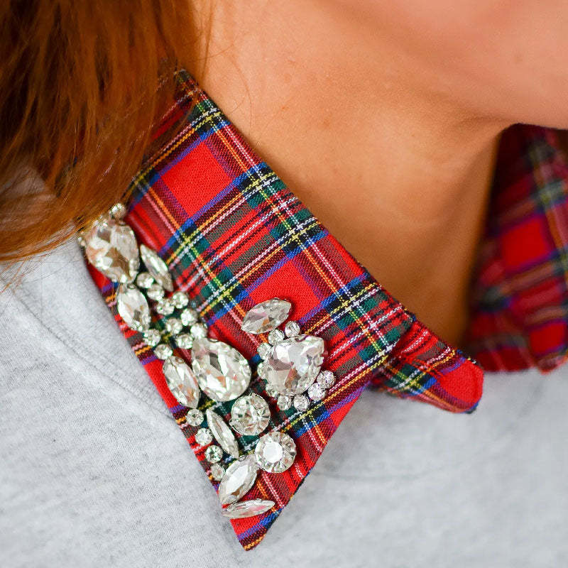 🎄 ✨Red Christmas Plaid Rhinestone Detachable Collar