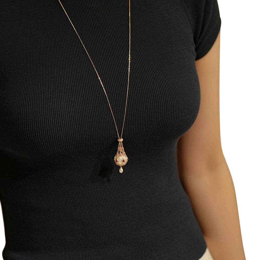 14.0-15.0 mm Freshwater Pearl & Blue Gemstone Lavalier Pendan