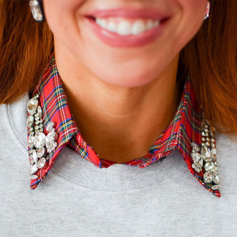🎄 ✨Red Christmas Plaid Rhinestone Detachable Collar