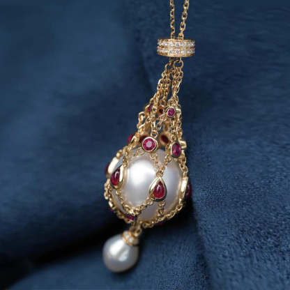14.0-15.0 mm Freshwater Pearl & Blue Gemstone Lavalier Pendan