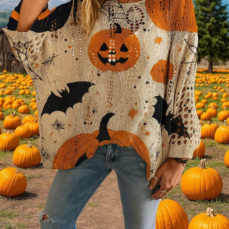 🎃 Witchy Cozy Vibes – Halloween Pumpkin Knit Sweater