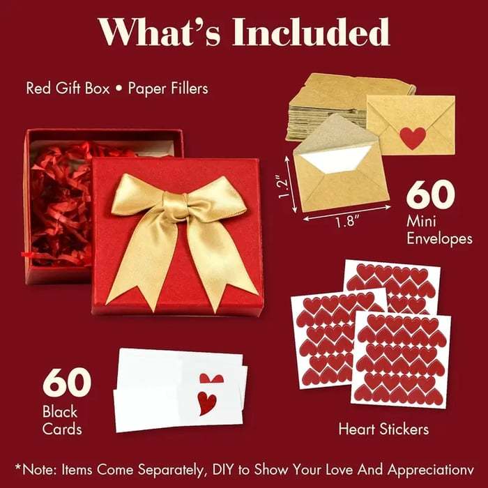 💌DIY Love Note Box - Mini Blank Cards and Envelopes for Him/Her💕