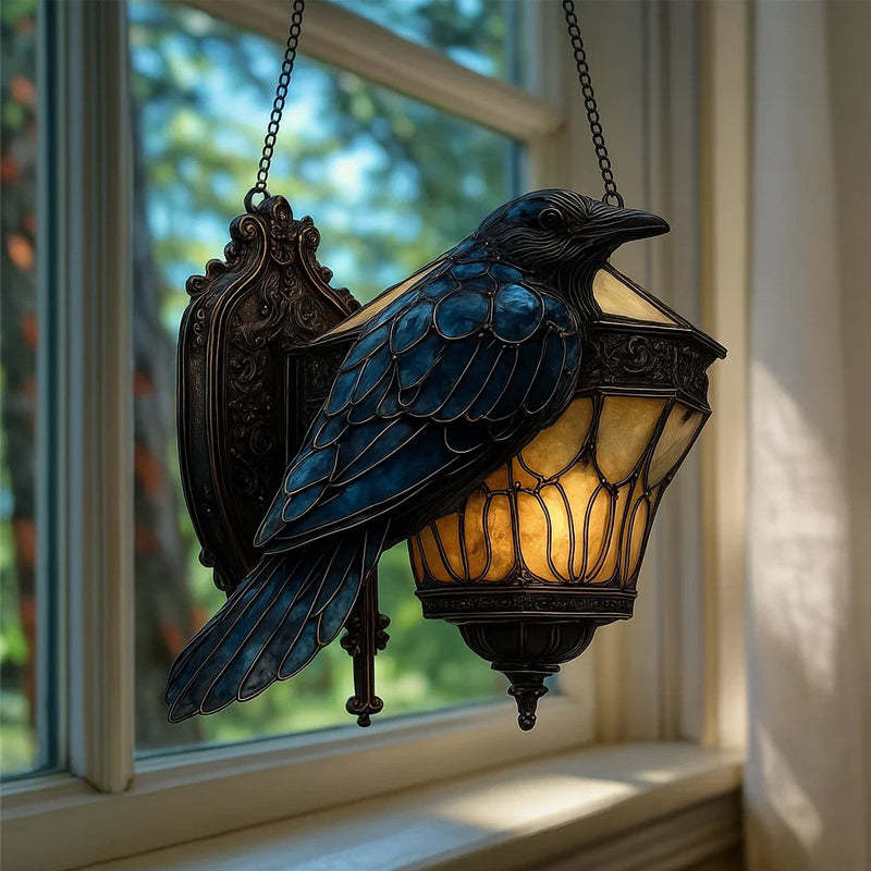 Raven stained glass lantern