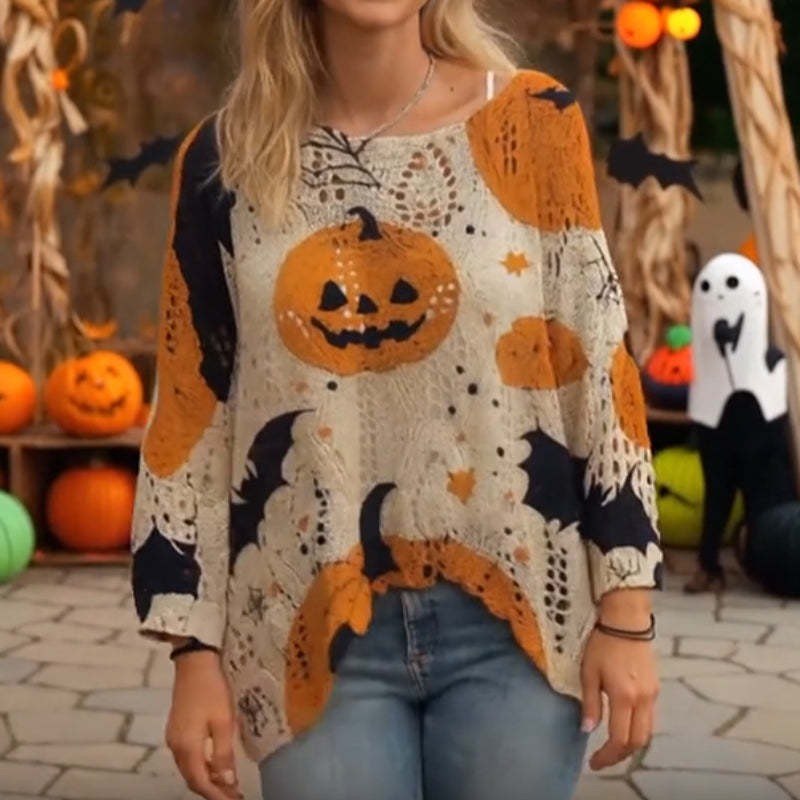 🎃 Witchy Cozy Vibes – Halloween Pumpkin Knit Sweater
