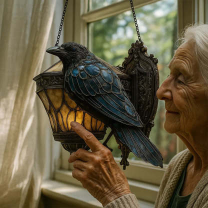 Raven stained glass lantern