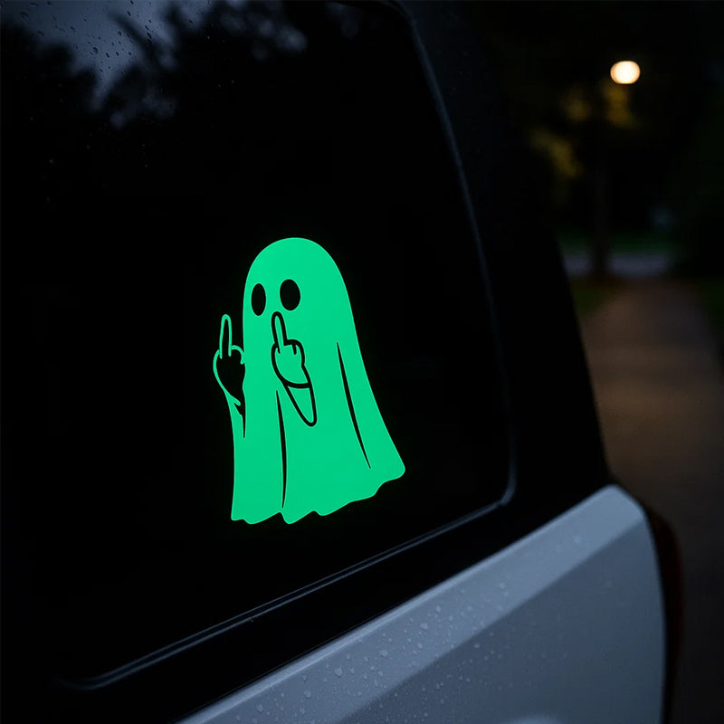 👻 Glowing Ghost Middle Finger Sticker — Light Up the Night with a Little Attitude