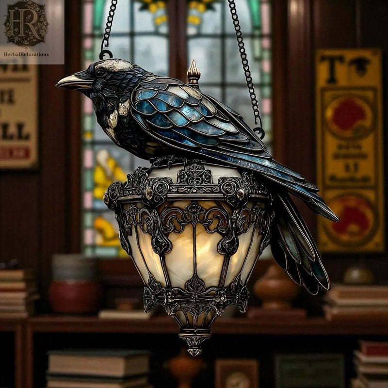 Raven stained glass lantern