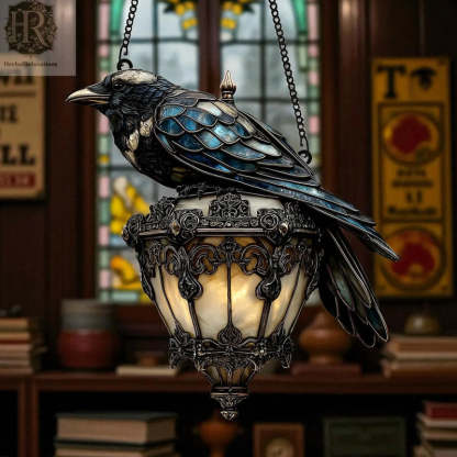 Raven stained glass lantern
