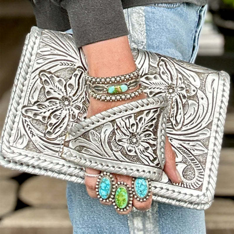 "Silver Flower Dance" Western-Style Clutch