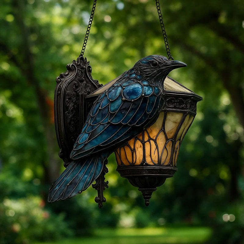Raven stained glass lantern