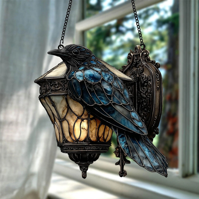 Raven stained glass lantern