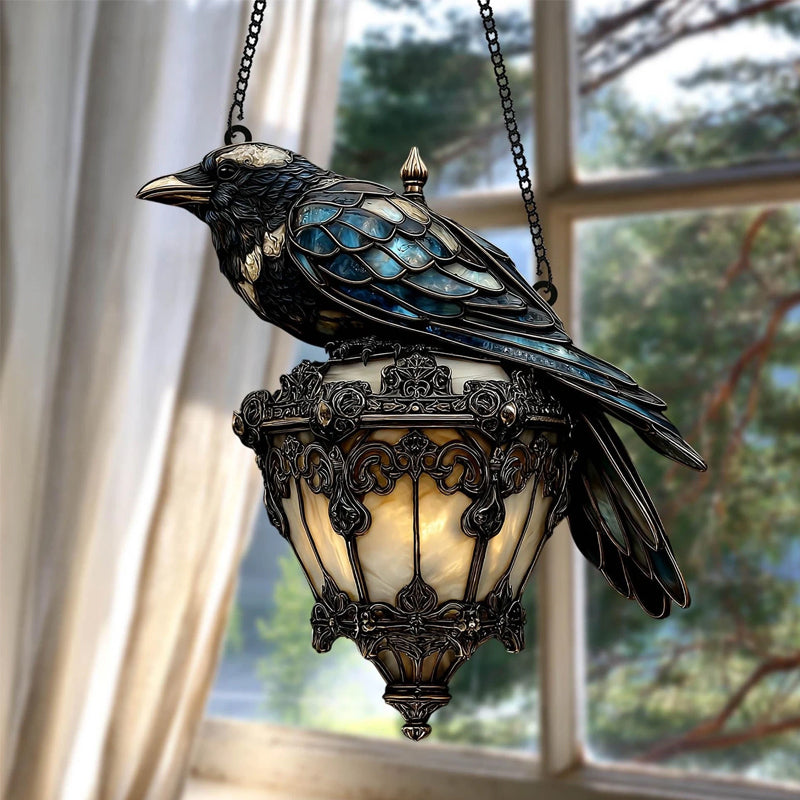 Raven stained glass lantern