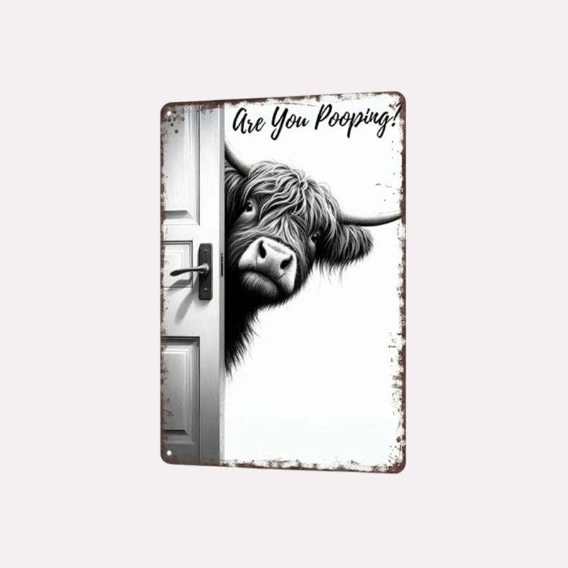 🐄 The Cheeky Visitor: Vintage Highland Cow Sign