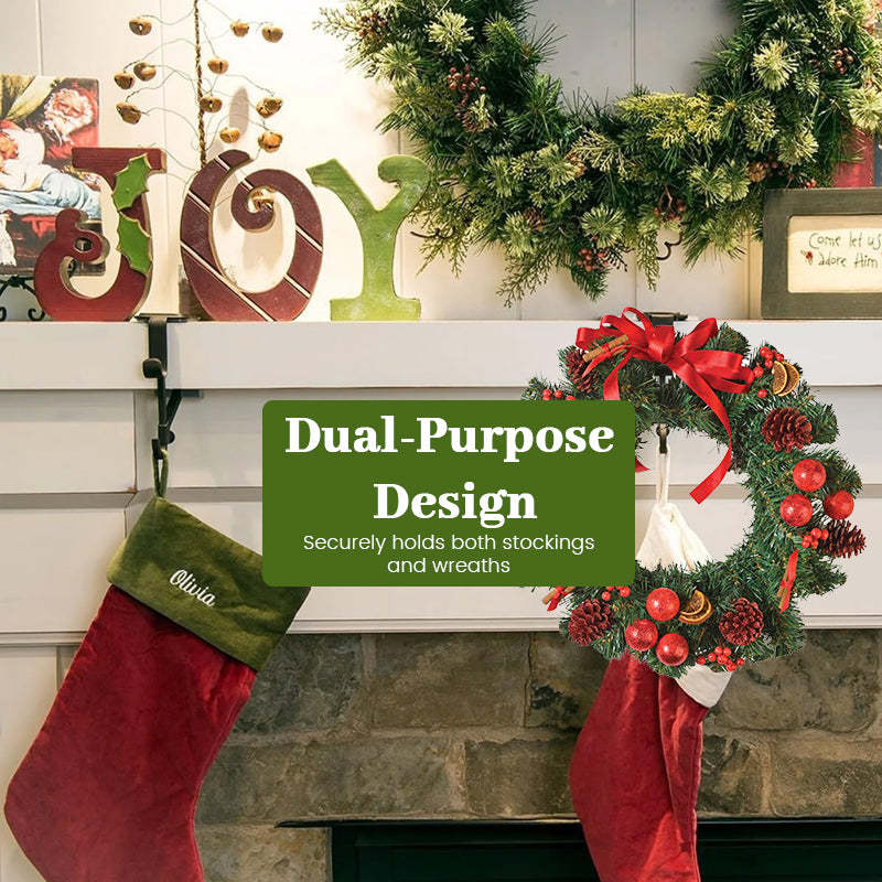 🎄 2-in-1 Fireplace Stocking & Garland Hanger – No Drill, No Mess