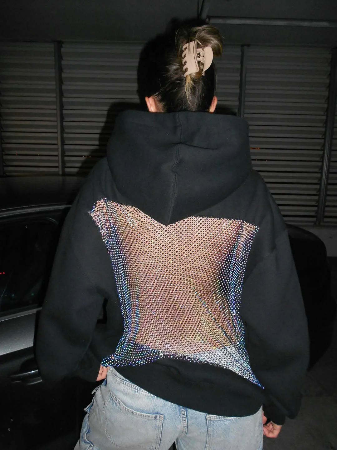 Backstage Crystal-Mesh Hoodie