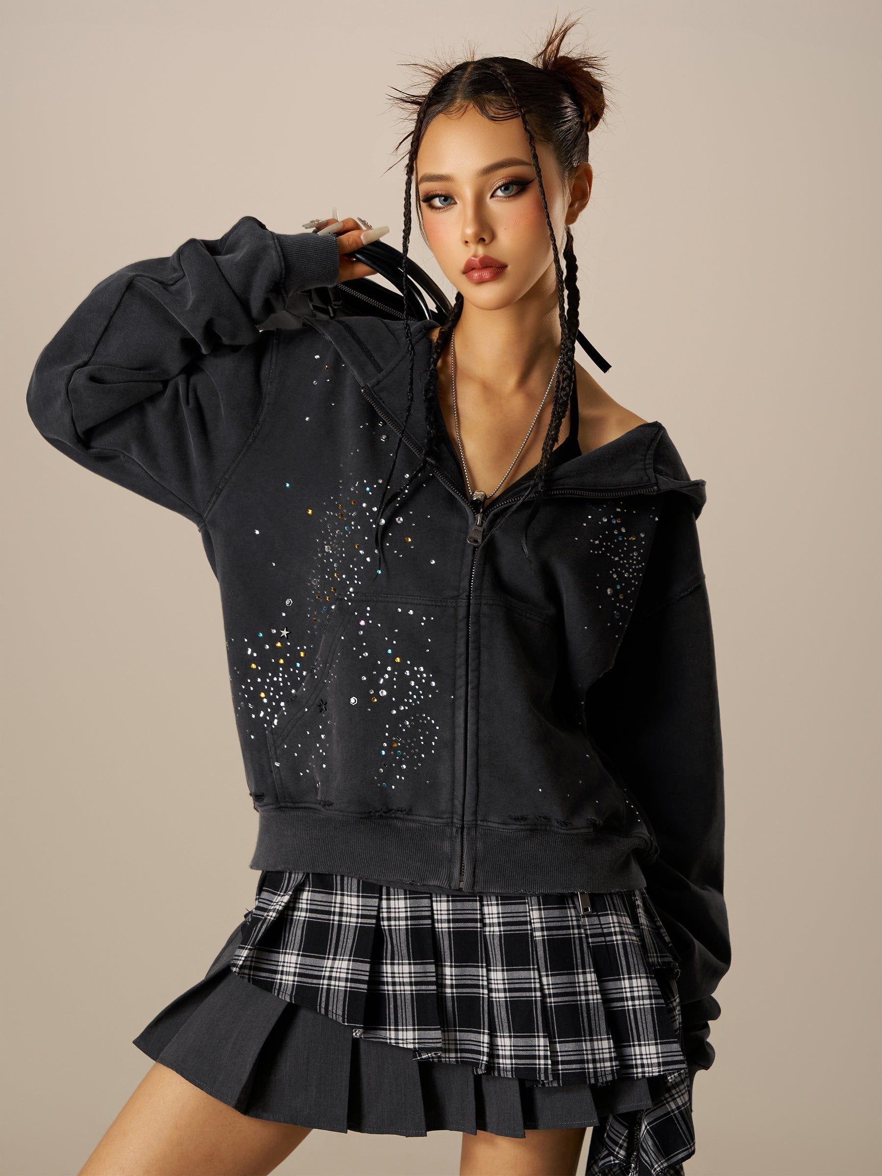 Aelfric Eden Rhinestone Zip Up Hoodie