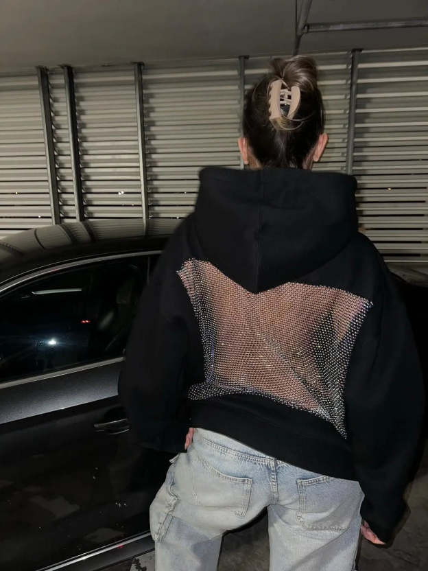 Backstage Crystal-Mesh Hoodie
