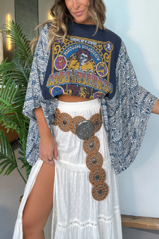 Bluza z motywem Paisley i batwingiem | Oversized, retro-rockowy print | Swobodny kolek