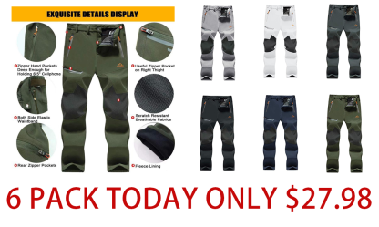 Men's Winter Pants Fleece Lined Ski Snow Pants Water Resistant 4 Zip Pockets Outdoor Pants
