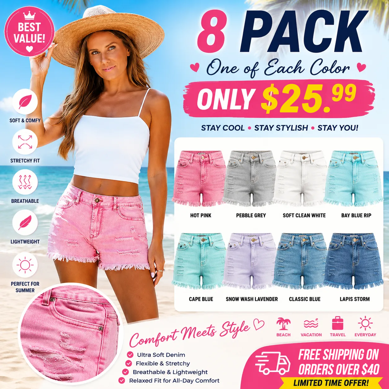 Final 3-Hour Sale🔥Women Stretchy denim shorts
