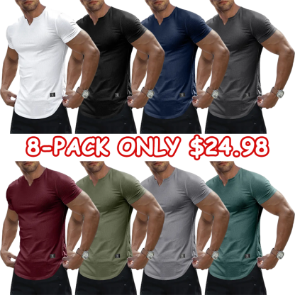 Men's Plain Muscle Slim Fitted T Shirt Polyester V-Neck Longline Shirt Gym Workout Athletic Tee Shirts Menswear Casual Tops,Short Sleeve T-Shirt for Daily Outdoor Wear,Men's Streetwear Outfits