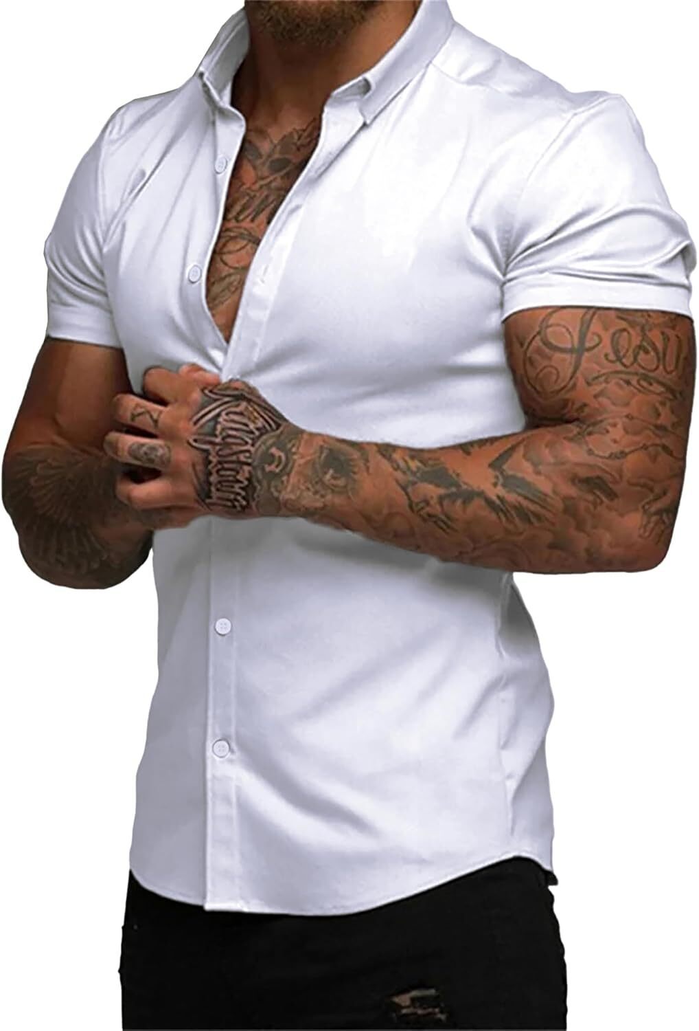 Men's Short Sleeve Dress Shirts Casual Button Down Wrinkle-Free Shirt