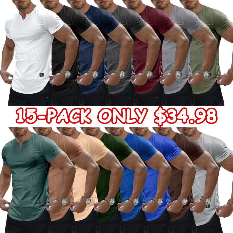 Men's Plain Muscle Slim Fitted T Shirt Polyester V-Neck Longline Shirt Gym Workout Athletic Tee Shirts Menswear Casual Tops,Short Sleeve T-Shirt for Daily Outdoor Wear,Men's Streetwear Outfits