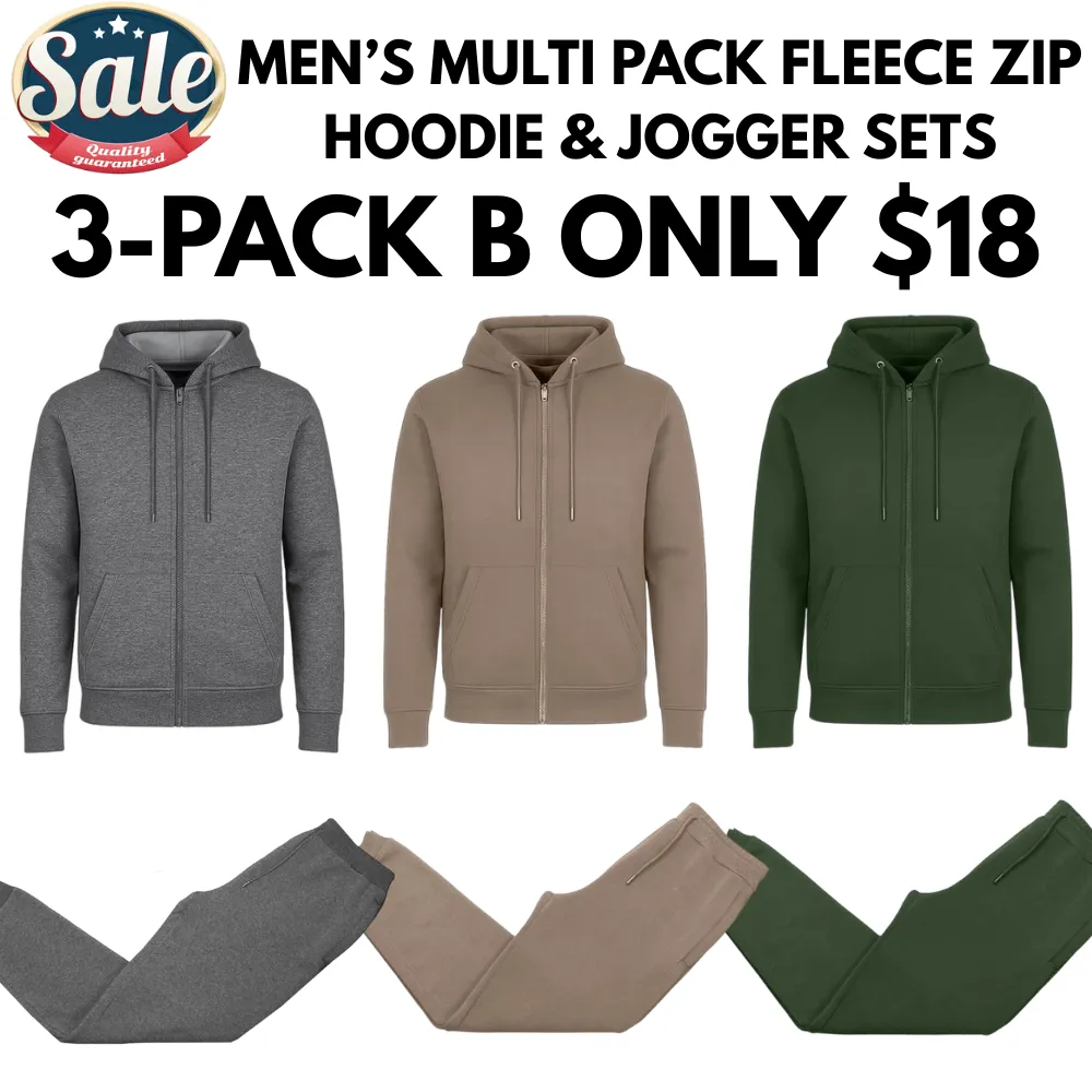 Men's Multi Pack Fleece Zip Hoodie & Jogger Sets