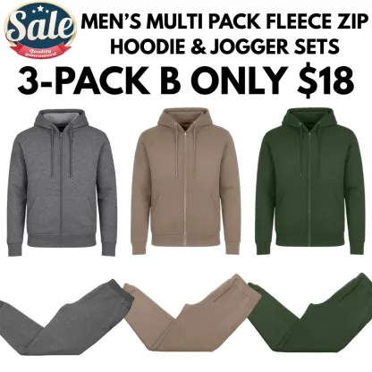 Men's Multi Pack Fleece Zip Hoodie & Jogger Sets