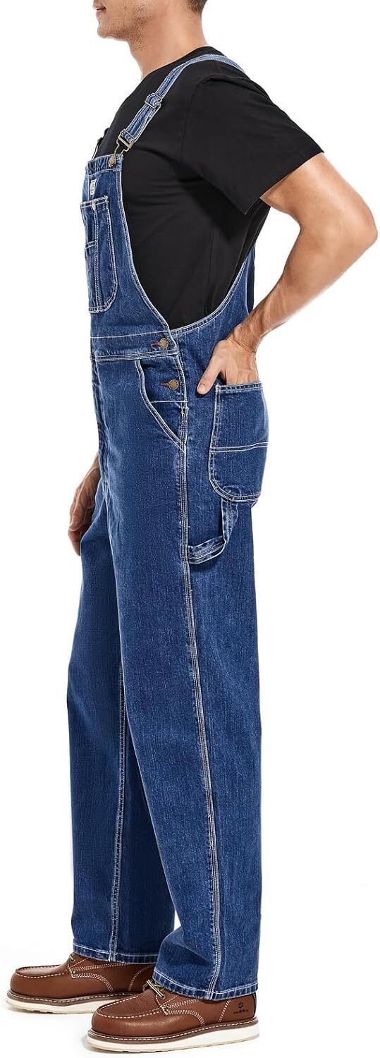 Men's Denim Bib Overalls,  Workwear with Adjustable Straps and Convenient Tool Pockets