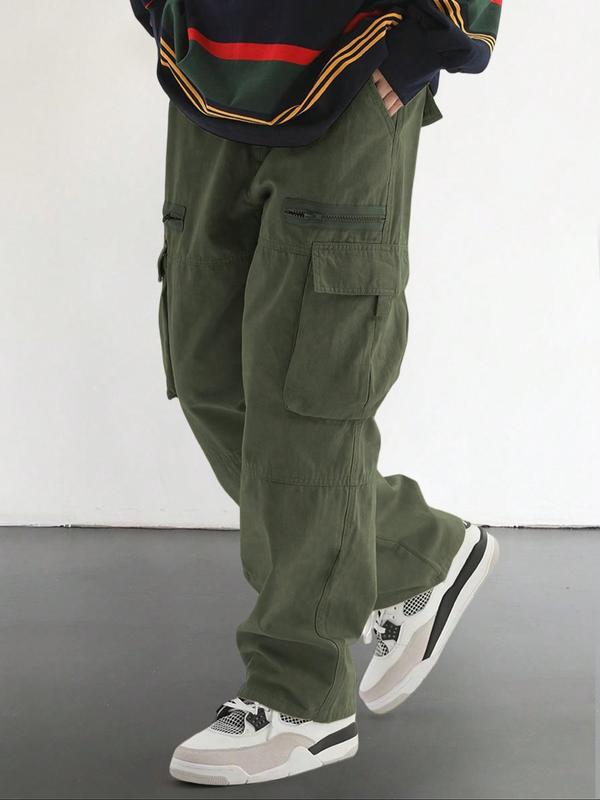 Men's Loose Solid Pocket Drawstring Waist Cargo Pant
