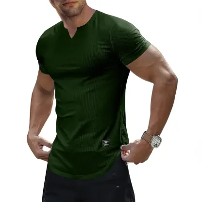 Men's Plain Muscle Slim Fitted T Shirt Polyester V-Neck Longline Shirt Gym Workout Athletic Tee Shirts Menswear Casual Tops,Short Sleeve T-Shirt for Daily Outdoor Wear,Men's Streetwear Outfits