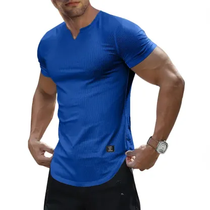 Men's Plain Muscle Slim Fitted T Shirt Polyester V-Neck Longline Shirt Gym Workout Athletic Tee Shirts Menswear Casual Tops,Short Sleeve T-Shirt for Daily Outdoor Wear,Men's Streetwear Outfits