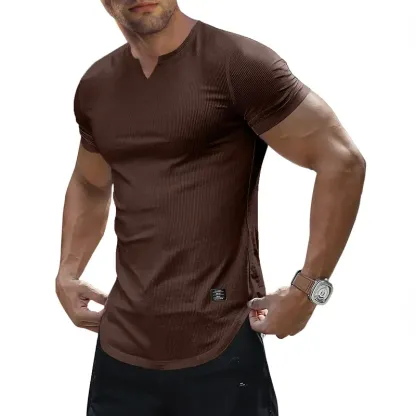 Men's Plain Muscle Slim Fitted T Shirt Polyester V-Neck Longline Shirt Gym Workout Athletic Tee Shirts Menswear Casual Tops,Short Sleeve T-Shirt for Daily Outdoor Wear,Men's Streetwear Outfits
