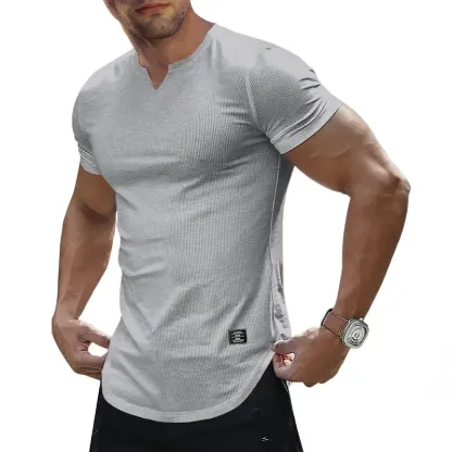 Men's Plain Muscle Slim Fitted T Shirt Polyester V-Neck Longline Shirt Gym Workout Athletic Tee Shirts Menswear Casual Tops,Short Sleeve T-Shirt for Daily Outdoor Wear,Men's Streetwear Outfits