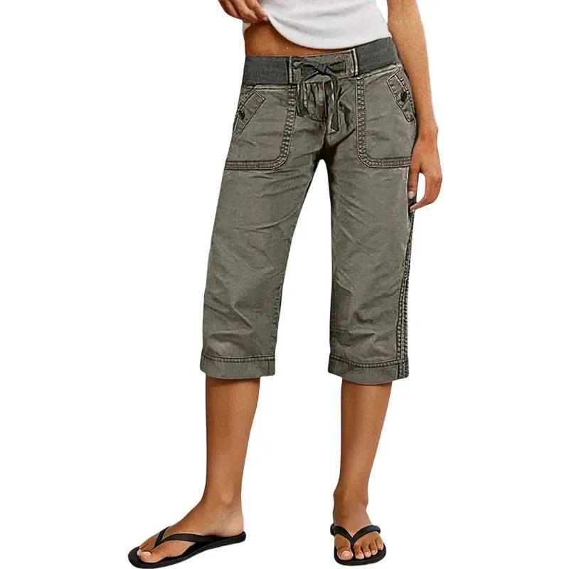⚡FINAL SALE⚡ Women's Drawstring Button Decor High Waist Straight Leg Capri Pants