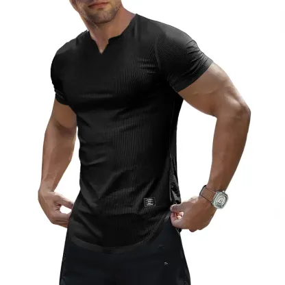 Men's Plain Muscle Slim Fitted T Shirt Polyester V-Neck Longline Shirt Gym Workout Athletic Tee Shirts Menswear Casual Tops,Short Sleeve T-Shirt for Daily Outdoor Wear,Men's Streetwear Outfits