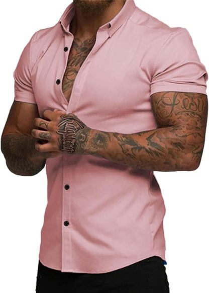 Men's Short Sleeve Dress Shirts Casual Button Down Wrinkle-Free Shirt