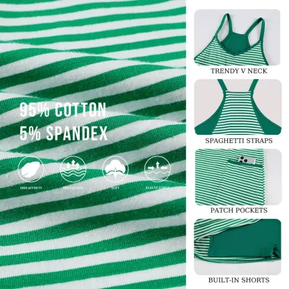 Women's Summer Athletic Mini Dress Sleeveless V Neck Built-in Shorts