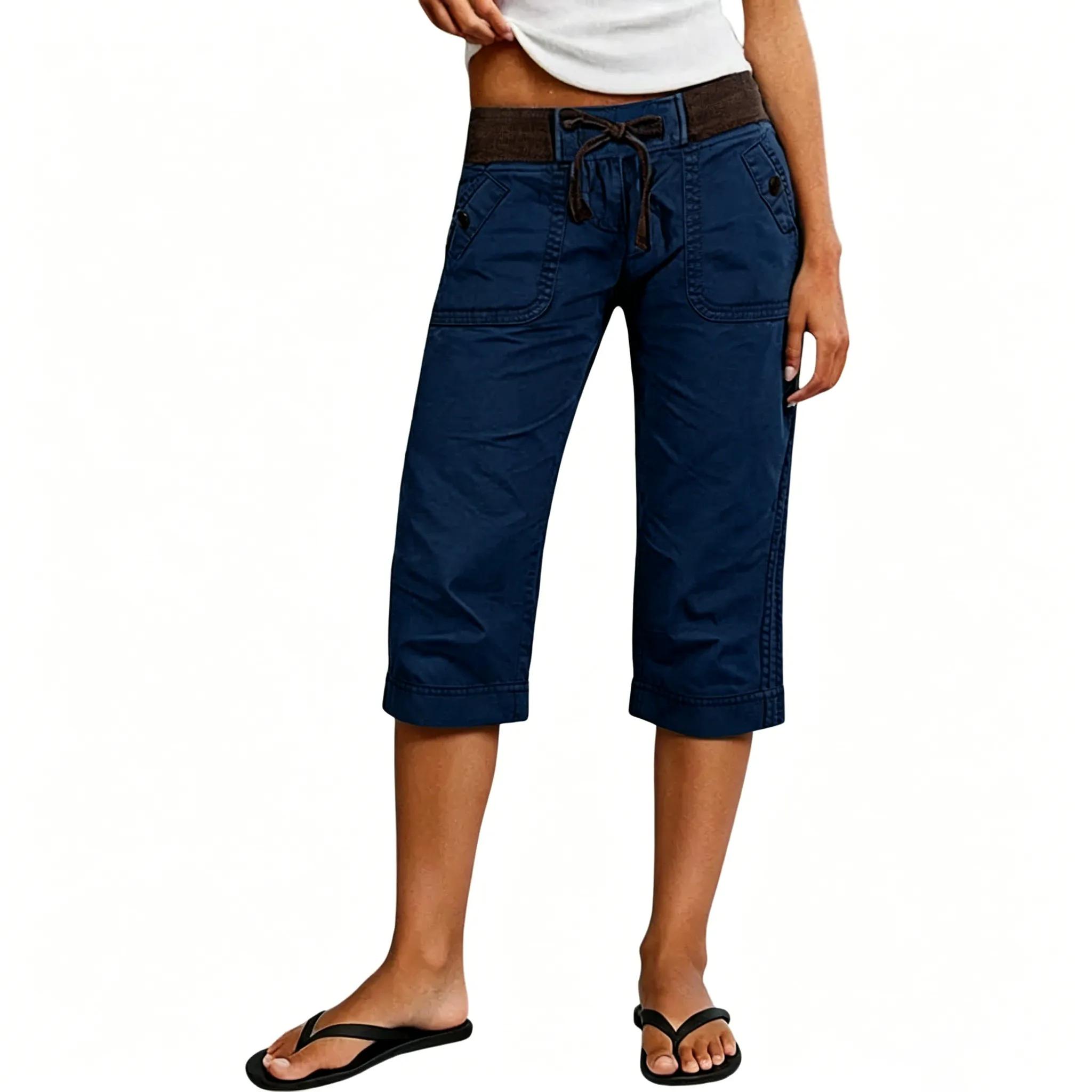 ⚡FINAL SALE⚡ Women's Drawstring Button Decor High Waist Straight Leg Capri Pants