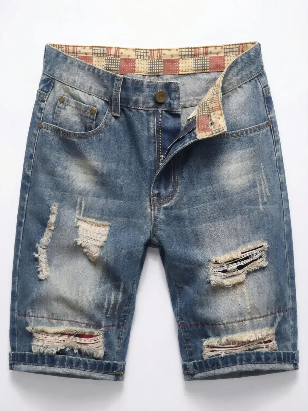 Men's Ripped Denim Shorts, Stretch, Distressed Street Style