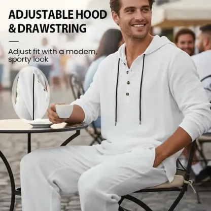 🔥Linen Men's Hooded Casual Loose Top & Pants 2-Piece Set