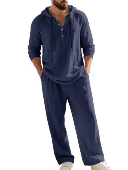 🔥Linen Men's Hooded Casual Loose Top & Pants 2-Piece Set