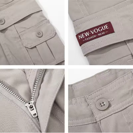 Men's Solid Color Patched Zipper Fly Cargo Pants