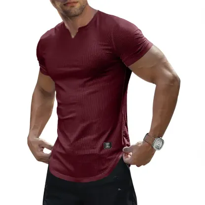 Men's Plain Muscle Slim Fitted T Shirt Polyester V-Neck Longline Shirt Gym Workout Athletic Tee Shirts Menswear Casual Tops,Short Sleeve T-Shirt for Daily Outdoor Wear,Men's Streetwear Outfits
