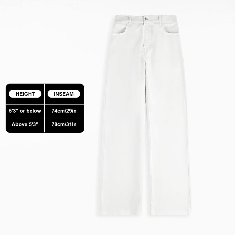 Women's High Waist Wide Leg Jeans - Stretch Denim Trousers with Multi-Pockets
